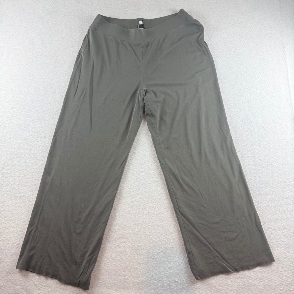 Eileen Fisher Womens Small Olive Green Wide Leg Elastic Waist Jersey Knit Pants